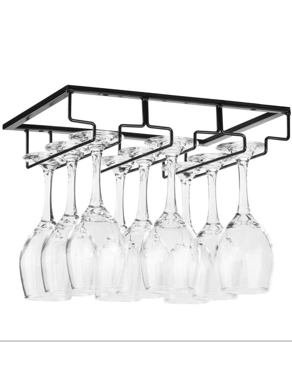 NEW-UNDER Cabinet Wine Glass Metal Rack,Stemware Storage, Glasses Holder, Hanger